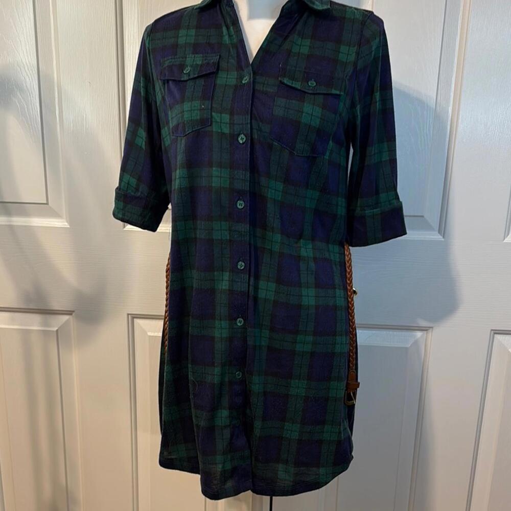 It Girl Green and Blue Plaid Shirt Dress with Belt - Picture 9 of 13